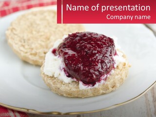 A White Plate Topped With A Pastry Covered In Jelly PowerPoint Template
