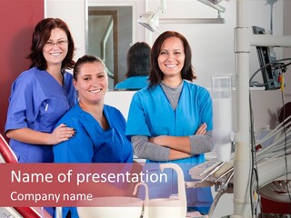 A Group Of Women In Scrubs Standing Next To Each Other PowerPoint Template