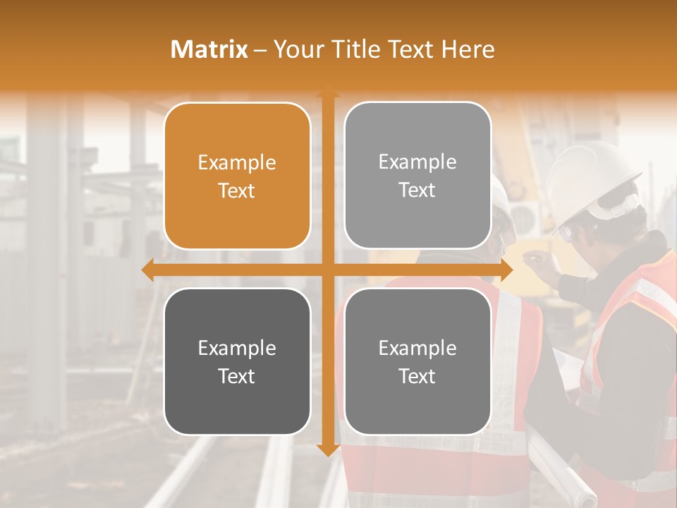 Two Men In Safety Vests Standing In Front Of A Construction Site PowerPoint Template