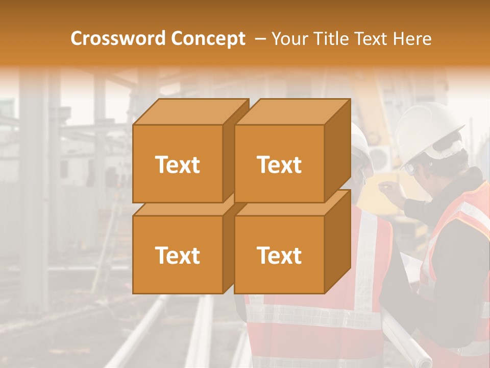 Two Men In Safety Vests Standing In Front Of A Construction Site PowerPoint Template