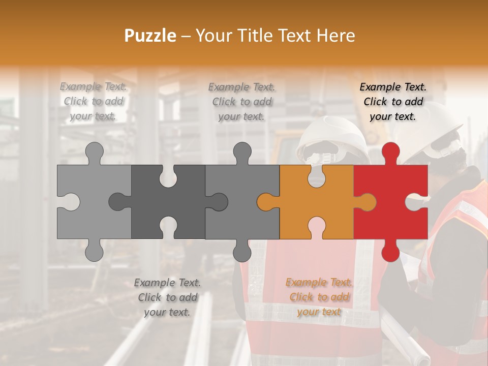 Two Men In Safety Vests Standing In Front Of A Construction Site PowerPoint Template