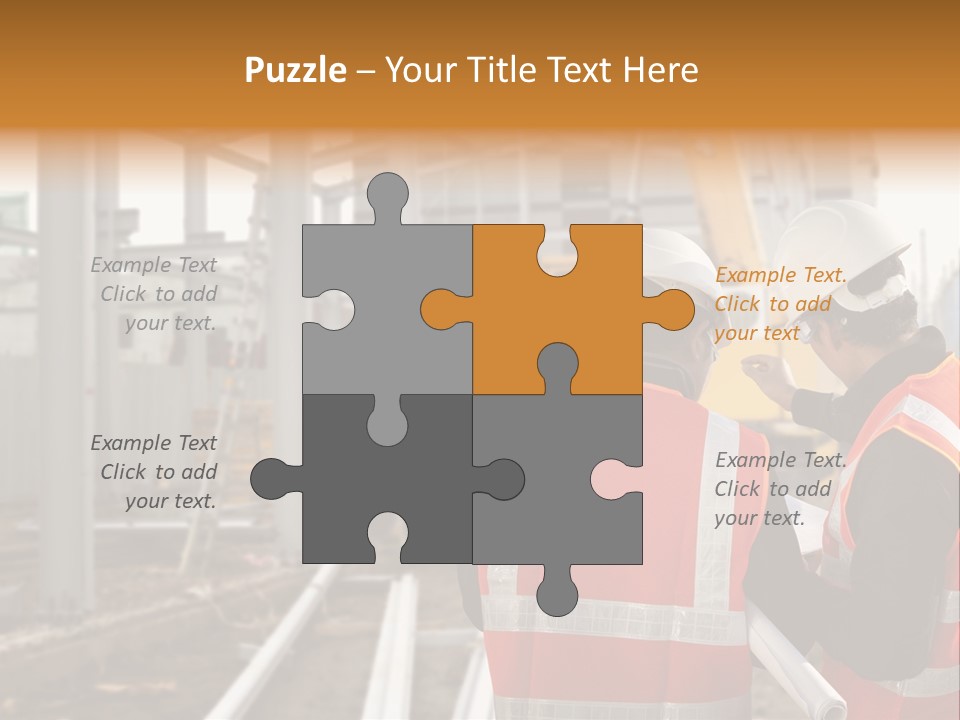 Two Men In Safety Vests Standing In Front Of A Construction Site PowerPoint Template