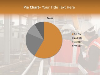 Two Men In Safety Vests Standing In Front Of A Construction Site PowerPoint Template