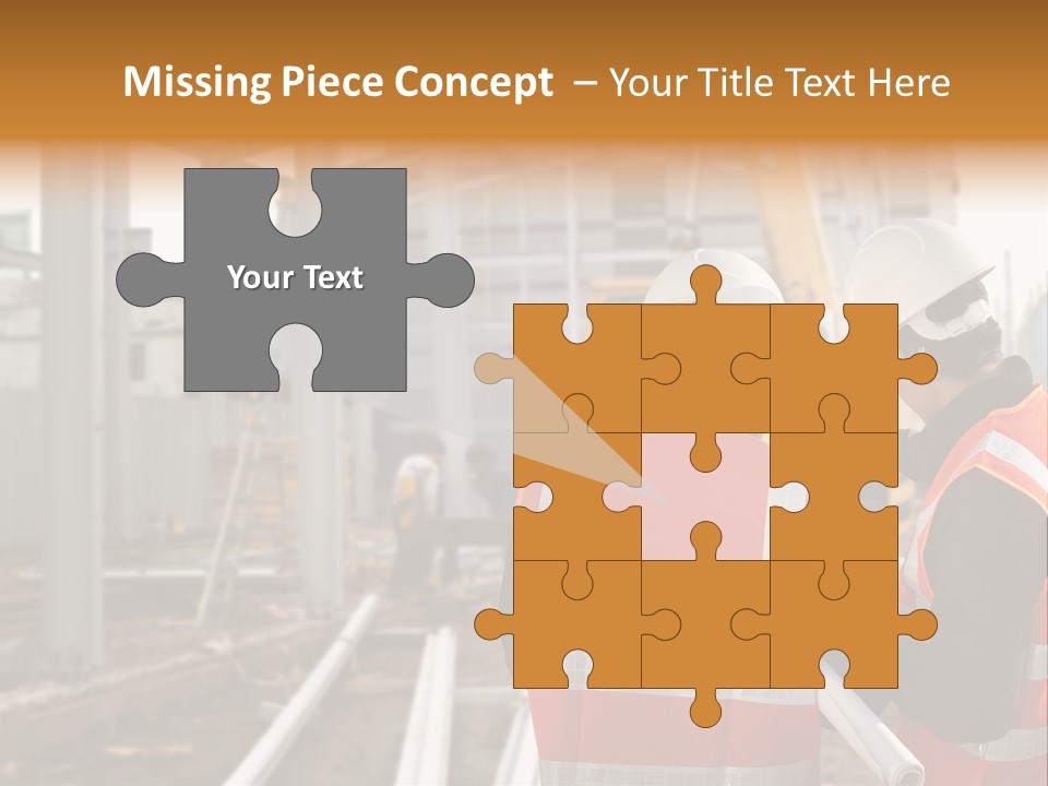 Two Men In Safety Vests Standing In Front Of A Construction Site PowerPoint Template