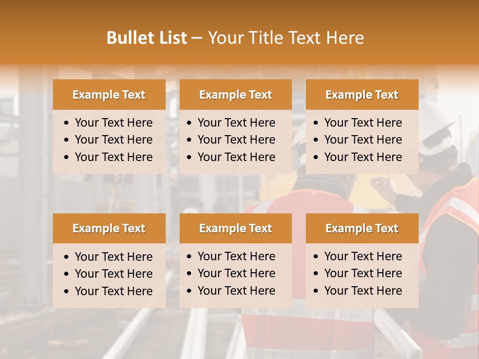 Two Men In Safety Vests Standing In Front Of A Construction Site PowerPoint Template