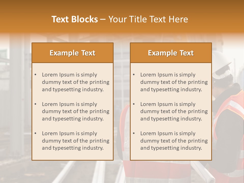 Two Men In Safety Vests Standing In Front Of A Construction Site PowerPoint Template