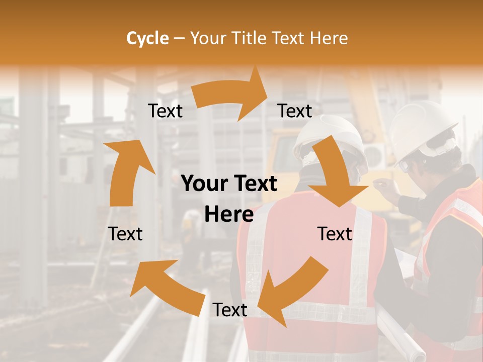 Two Men In Safety Vests Standing In Front Of A Construction Site PowerPoint Template