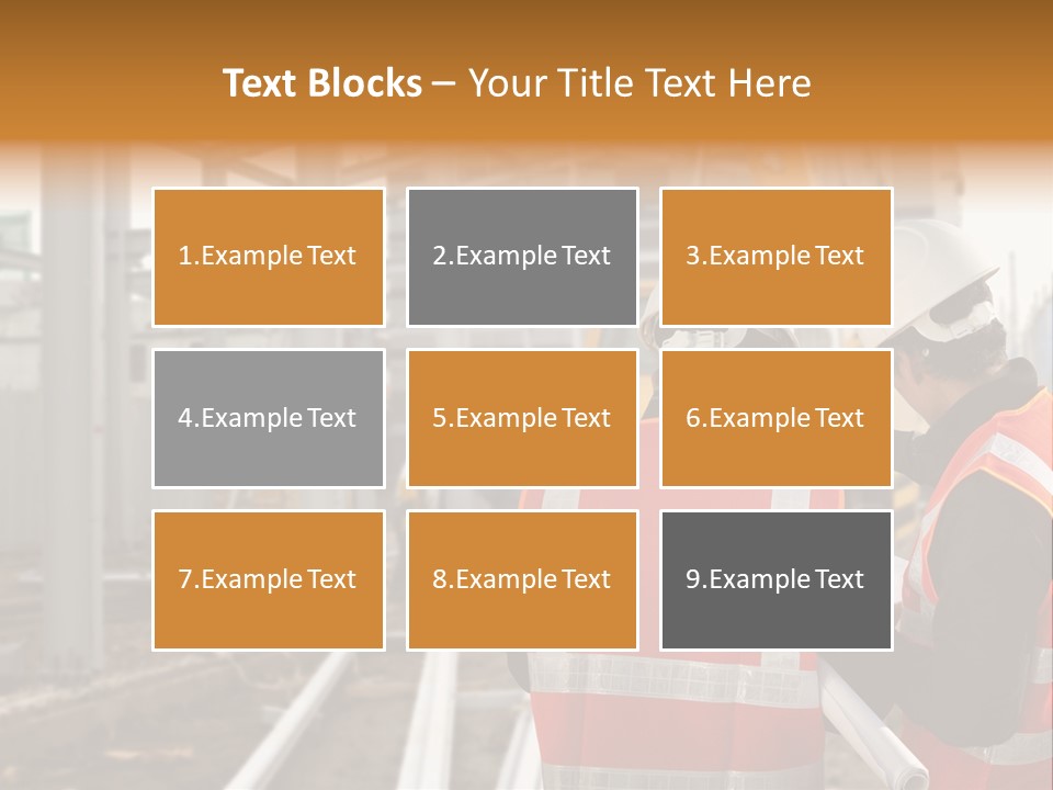 Two Men In Safety Vests Standing In Front Of A Construction Site PowerPoint Template