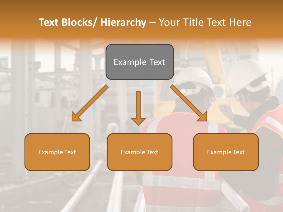 Two Men In Safety Vests Standing In Front Of A Construction Site PowerPoint Template