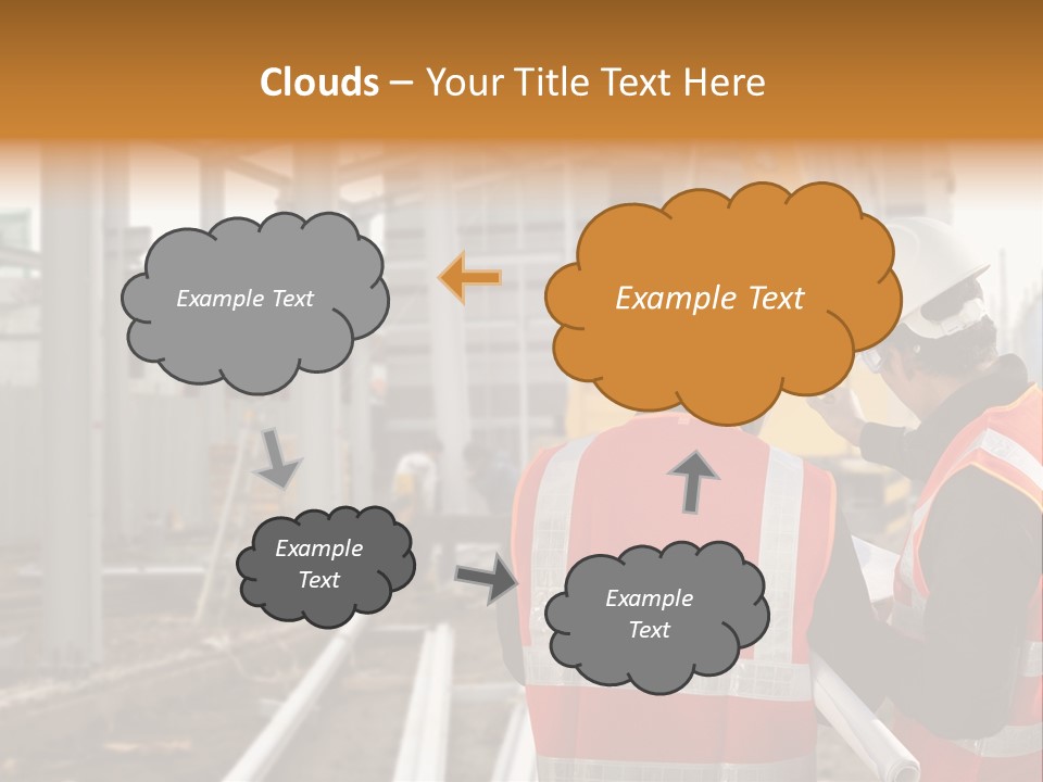 Two Men In Safety Vests Standing In Front Of A Construction Site PowerPoint Template