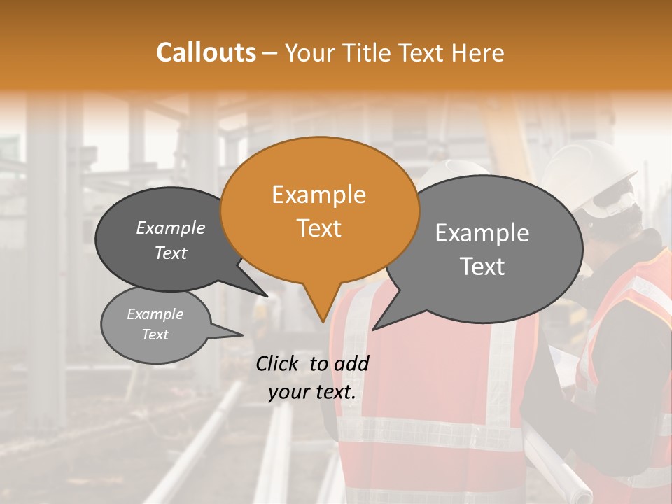 Two Men In Safety Vests Standing In Front Of A Construction Site PowerPoint Template