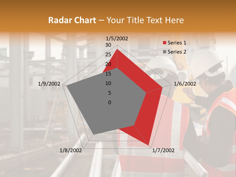 Two Men In Safety Vests Standing In Front Of A Construction Site PowerPoint Template
