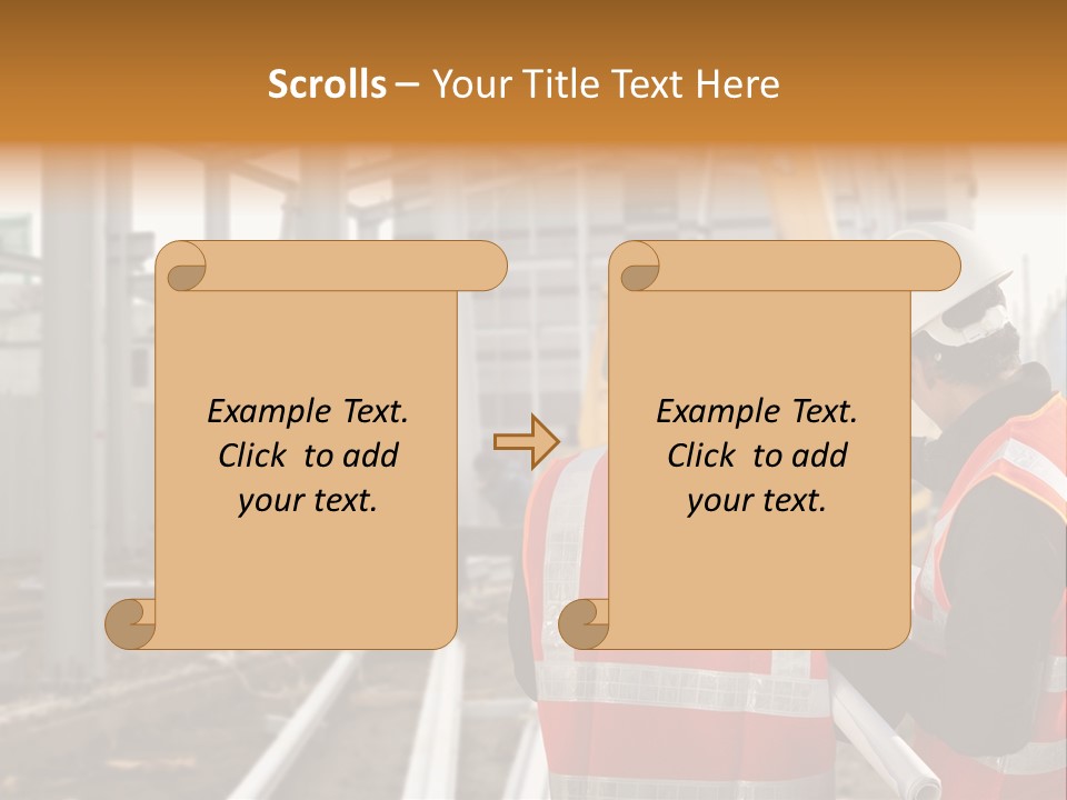 Two Men In Safety Vests Standing In Front Of A Construction Site PowerPoint Template