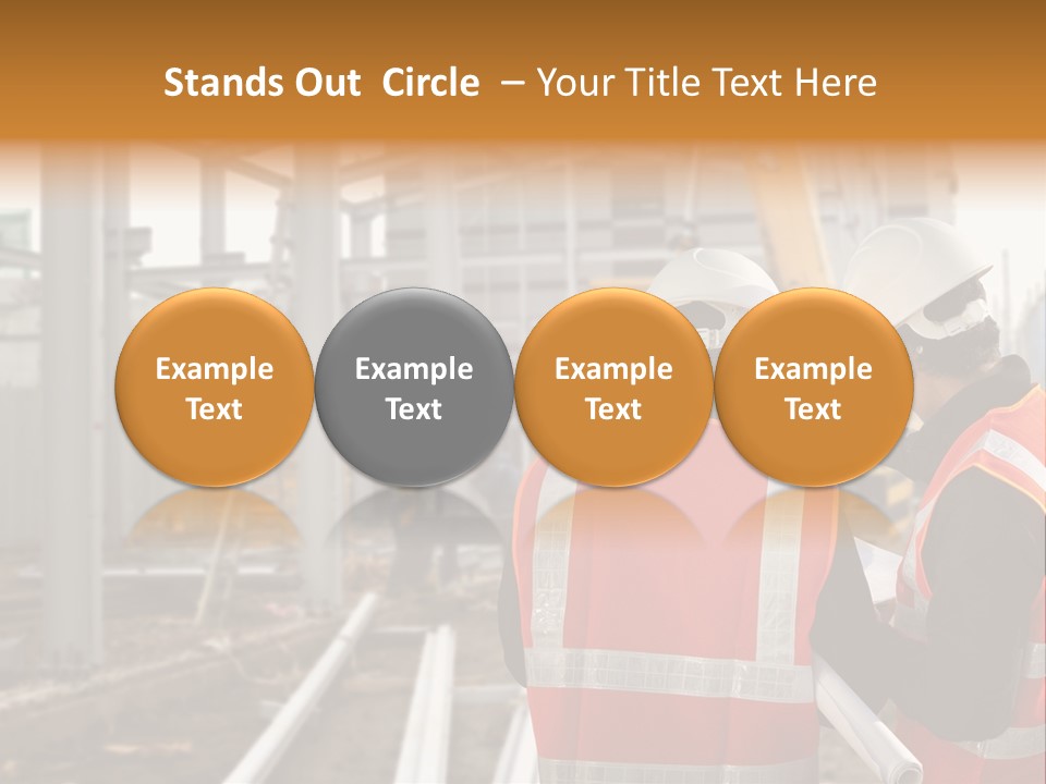 Two Men In Safety Vests Standing In Front Of A Construction Site PowerPoint Template