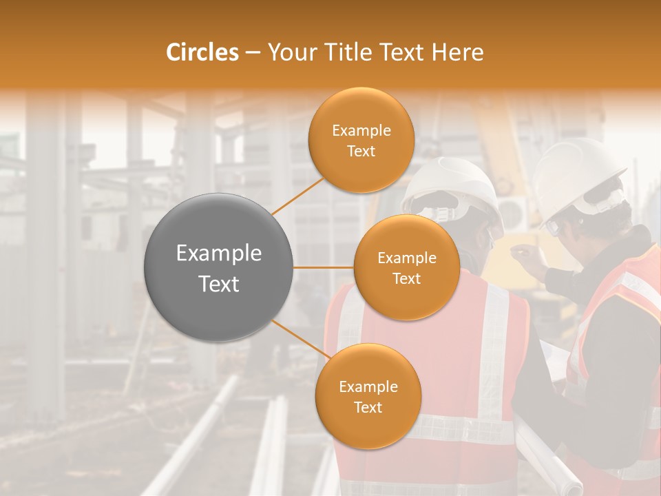 Two Men In Safety Vests Standing In Front Of A Construction Site PowerPoint Template