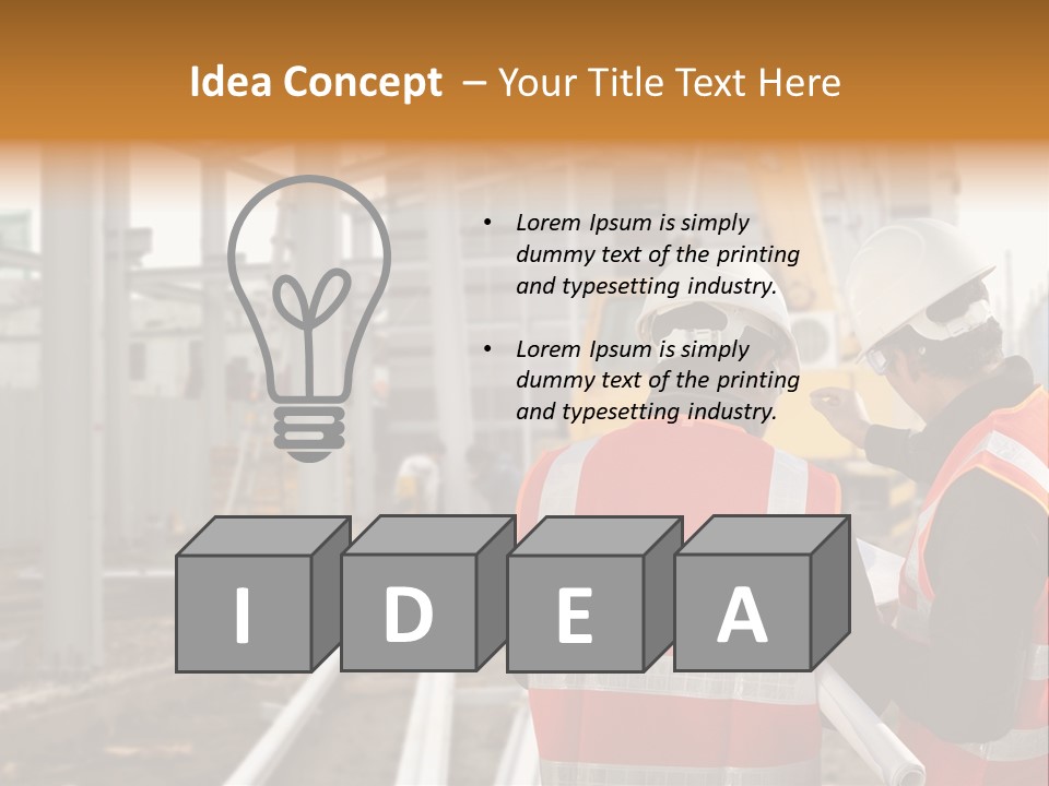 Two Men In Safety Vests Standing In Front Of A Construction Site PowerPoint Template