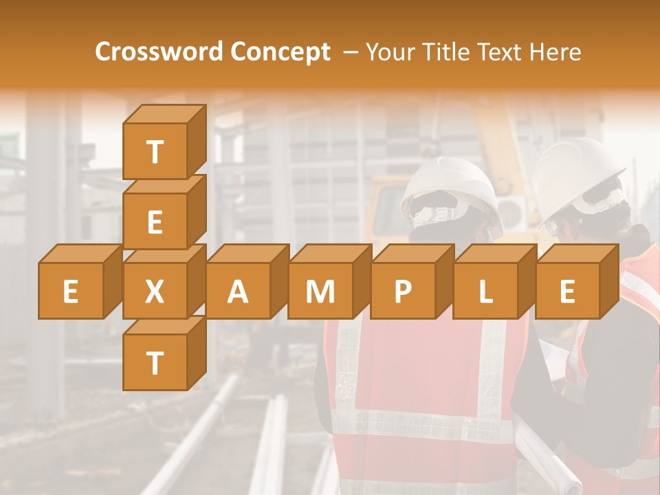 Two Men In Safety Vests Standing In Front Of A Construction Site PowerPoint Template