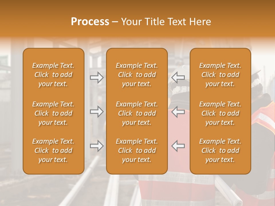 Two Men In Safety Vests Standing In Front Of A Construction Site PowerPoint Template