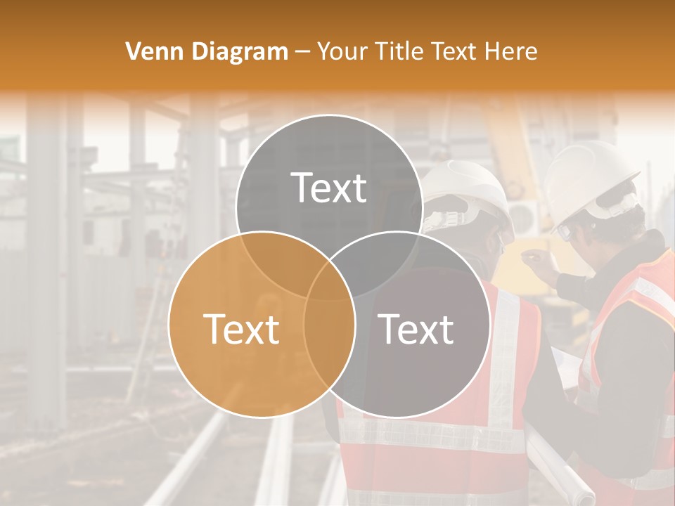 Two Men In Safety Vests Standing In Front Of A Construction Site PowerPoint Template