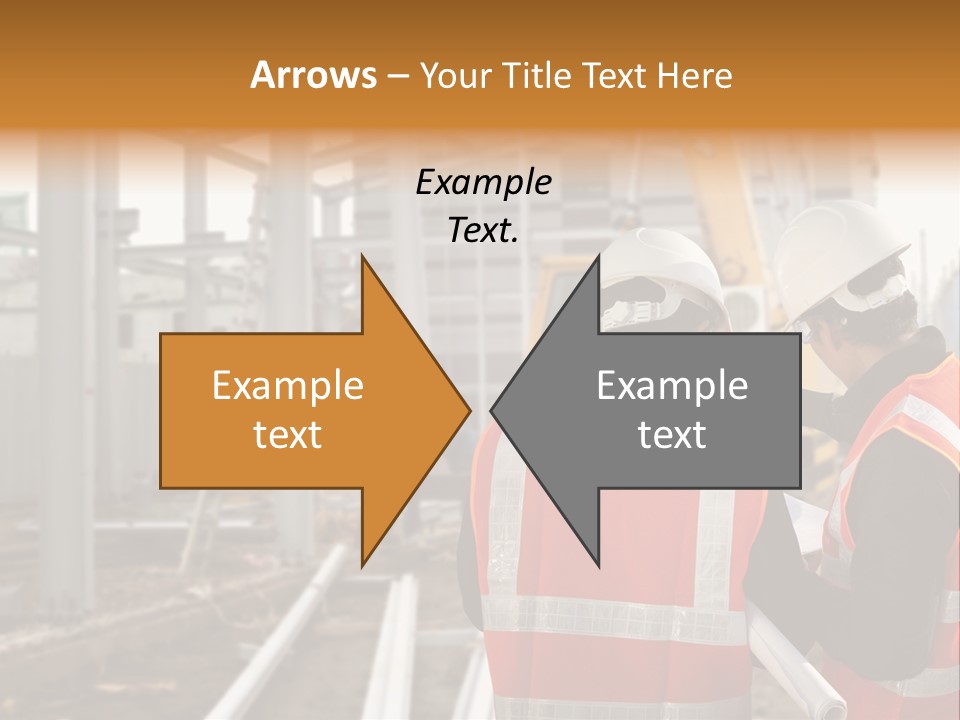Two Men In Safety Vests Standing In Front Of A Construction Site PowerPoint Template