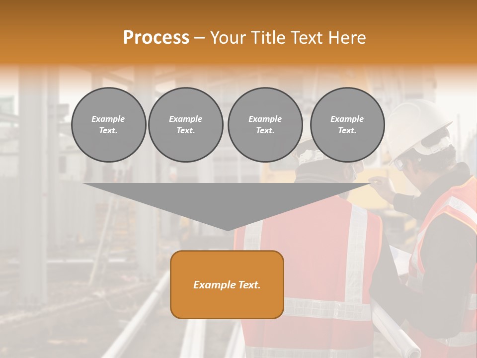 Two Men In Safety Vests Standing In Front Of A Construction Site PowerPoint Template