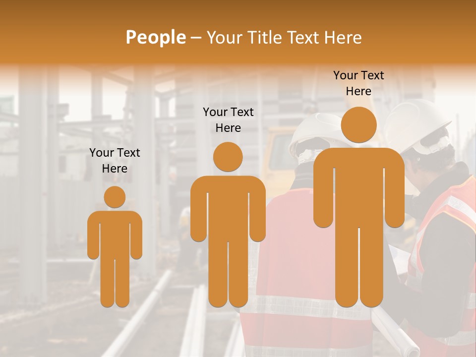 Two Men In Safety Vests Standing In Front Of A Construction Site PowerPoint Template