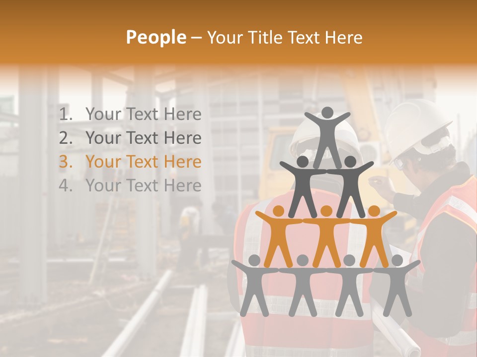 Two Men In Safety Vests Standing In Front Of A Construction Site PowerPoint Template