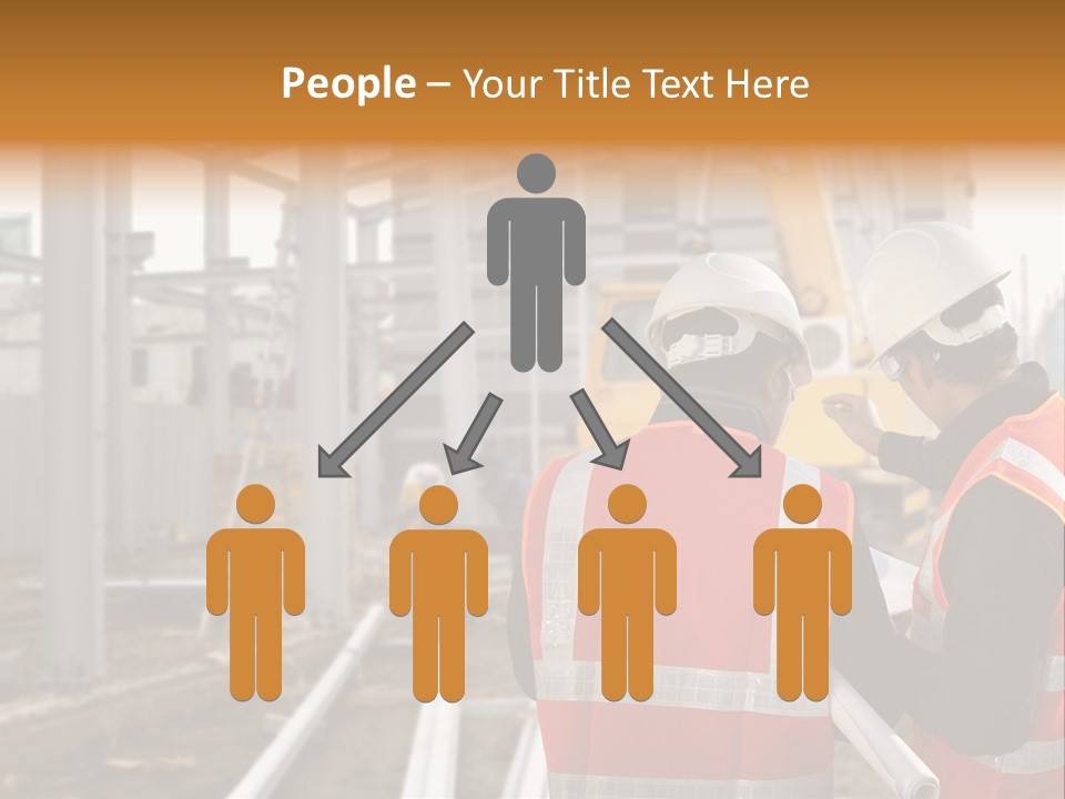 Two Men In Safety Vests Standing In Front Of A Construction Site PowerPoint Template