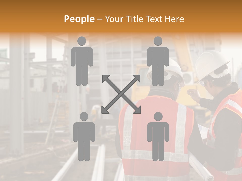 Two Men In Safety Vests Standing In Front Of A Construction Site PowerPoint Template