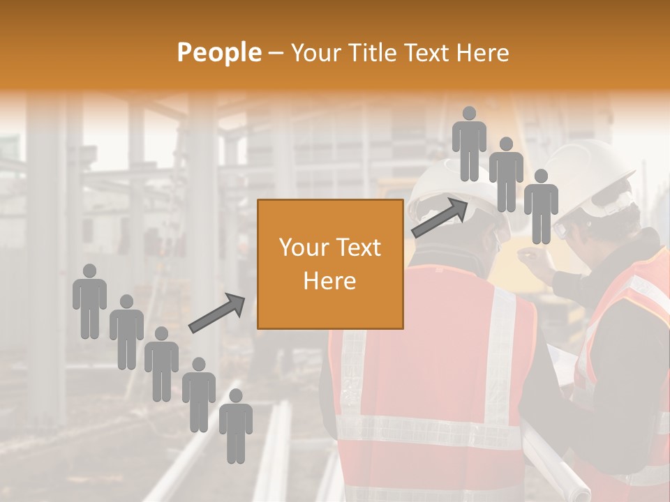 Two Men In Safety Vests Standing In Front Of A Construction Site PowerPoint Template