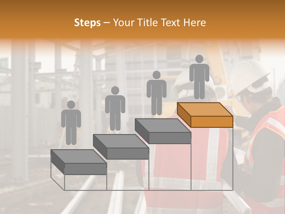 Two Men In Safety Vests Standing In Front Of A Construction Site PowerPoint Template