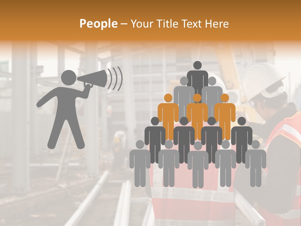 Two Men In Safety Vests Standing In Front Of A Construction Site PowerPoint Template