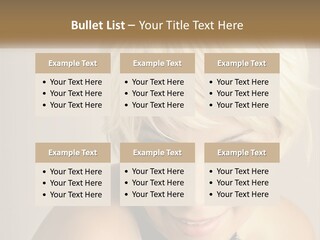 A Woman With Blonde Hair Is Posing For A Picture PowerPoint Template