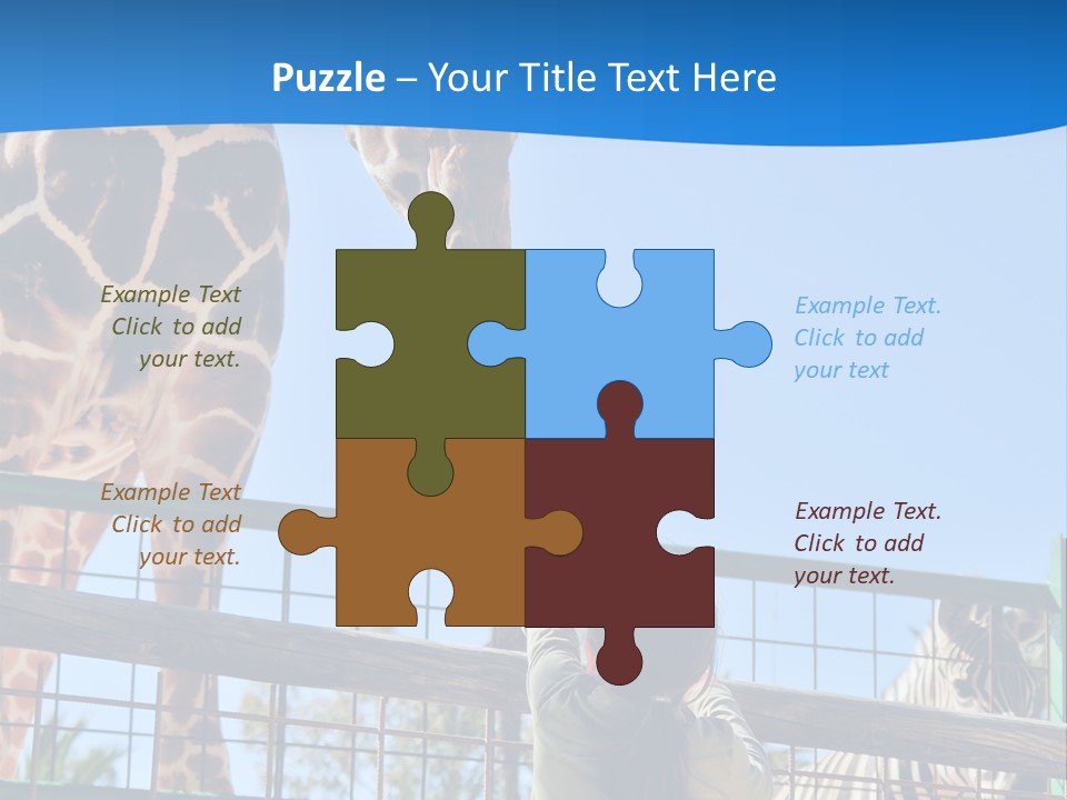 A Giraffe And A Zebra In A Fenced In Area PowerPoint Template