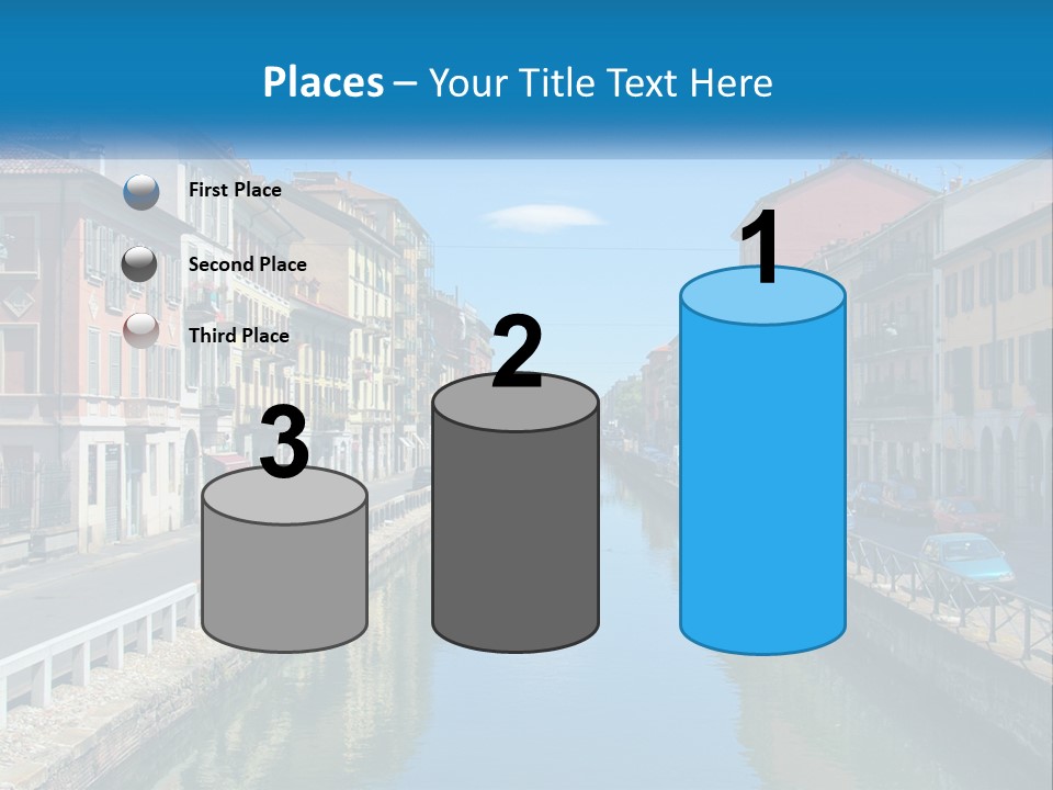 A River Running Through A City Next To Tall Buildings PowerPoint Template