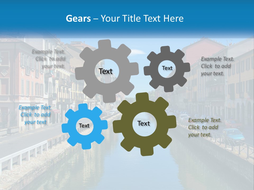 A River Running Through A City Next To Tall Buildings PowerPoint Template