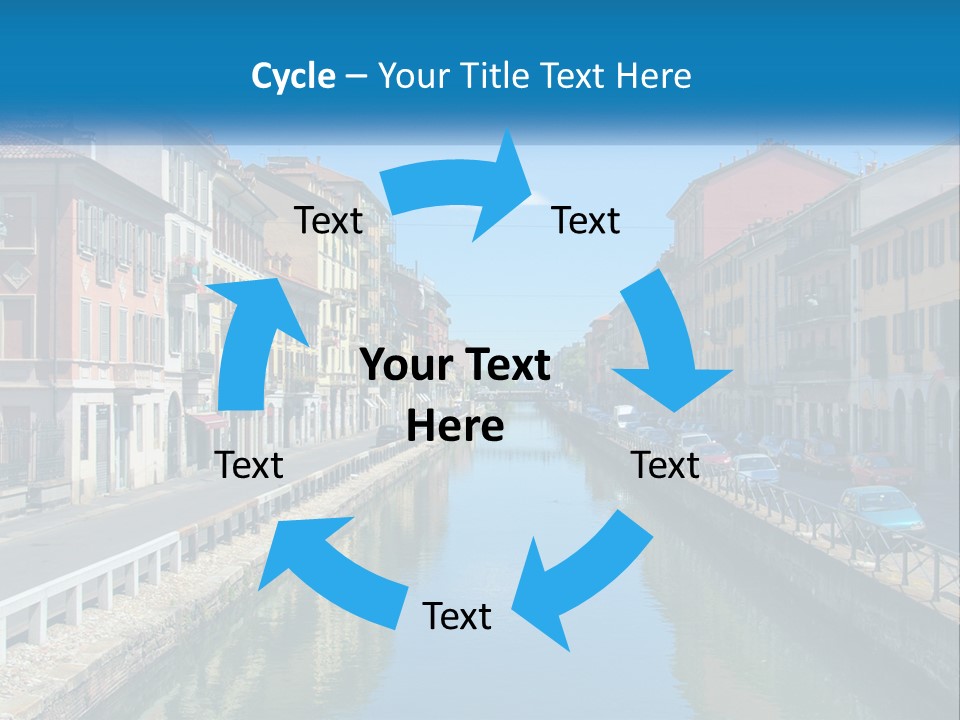 A River Running Through A City Next To Tall Buildings PowerPoint Template