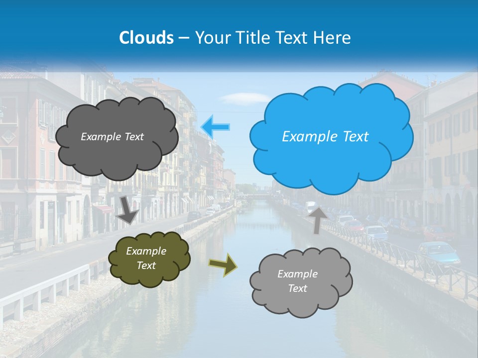 A River Running Through A City Next To Tall Buildings PowerPoint Template