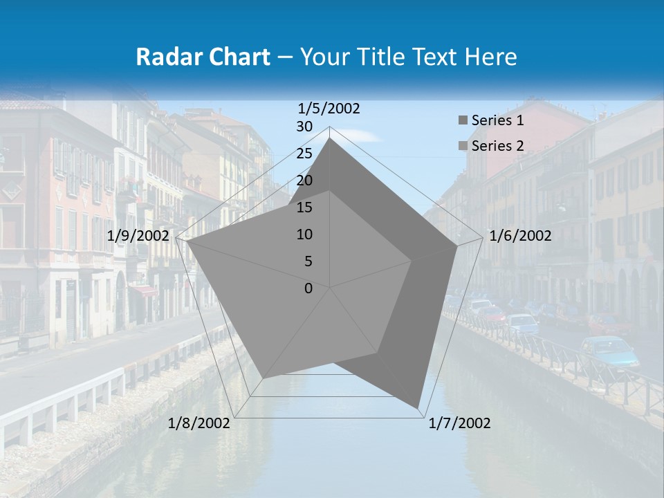 A River Running Through A City Next To Tall Buildings PowerPoint Template