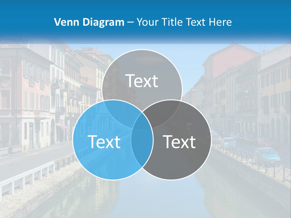 A River Running Through A City Next To Tall Buildings PowerPoint Template