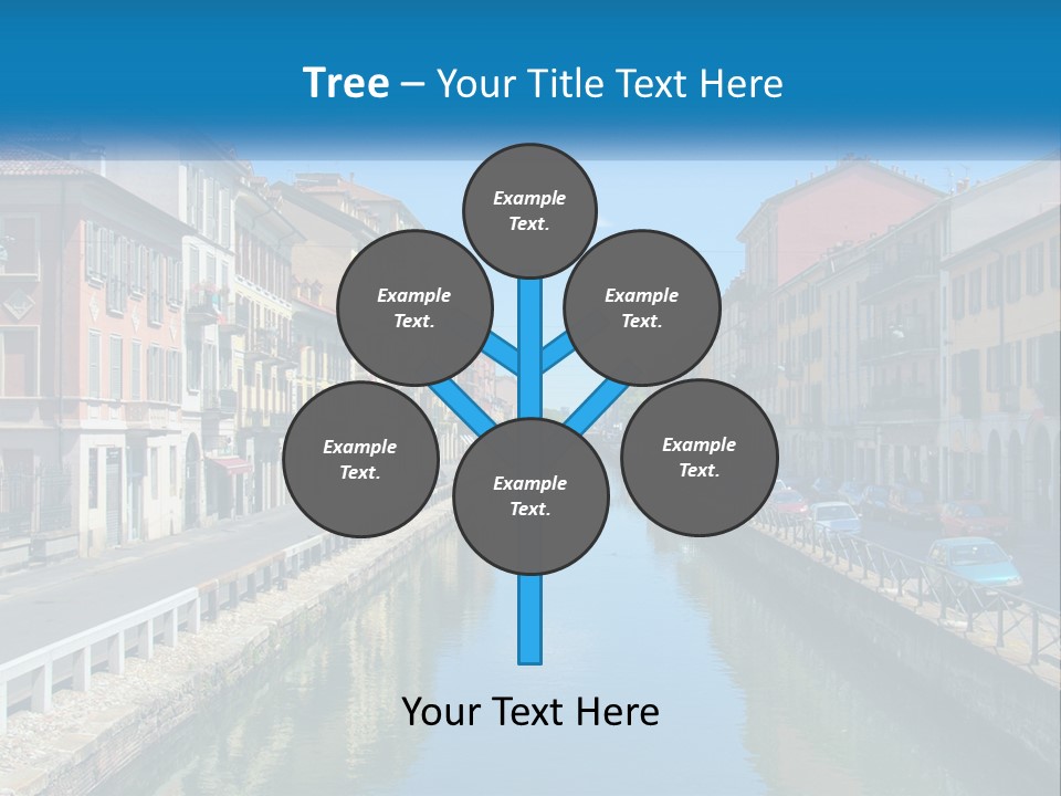 A River Running Through A City Next To Tall Buildings PowerPoint Template