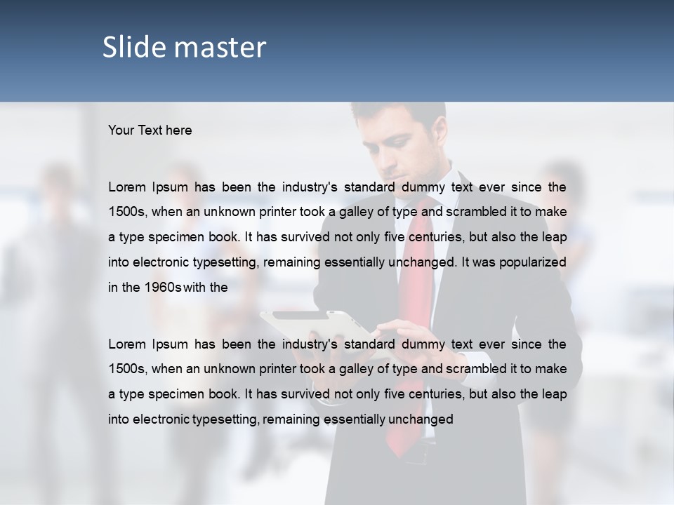 A Man In A Business Suit Holding A Tablet PowerPoint Template