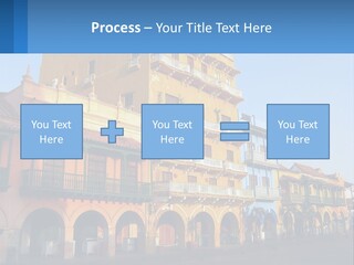 A Yellow Building With Balconies And Balconies On It PowerPoint Template