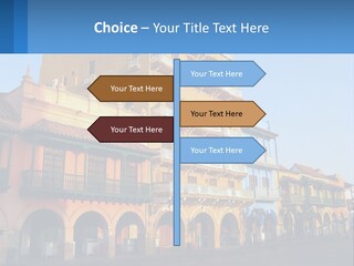 A Yellow Building With Balconies And Balconies On It PowerPoint Template