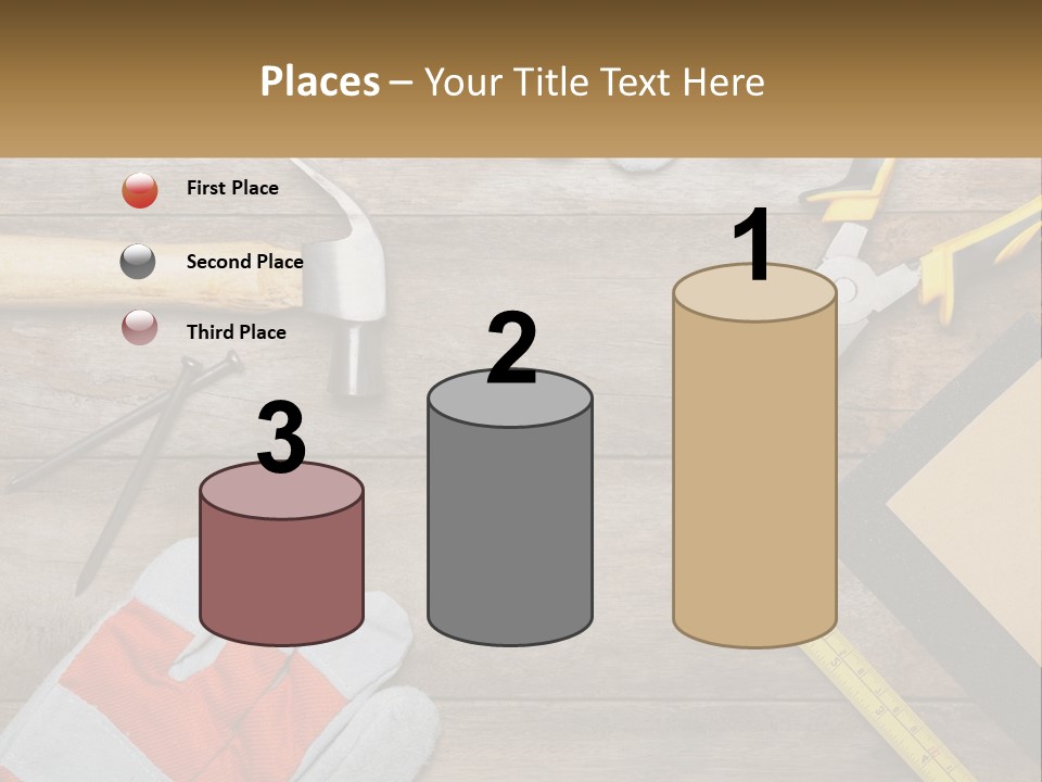 A Wooden Table Topped With Tools And Paper PowerPoint Template