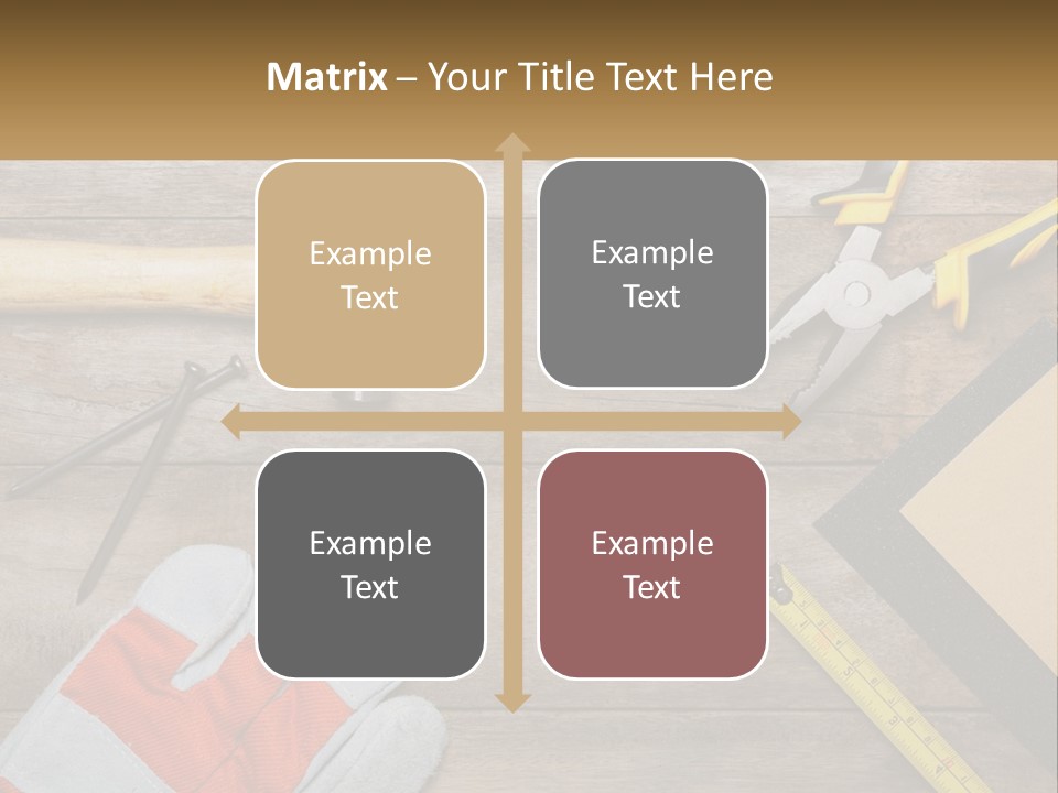 A Wooden Table Topped With Tools And Paper PowerPoint Template