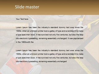 A Wooden Table Topped With Tools And Paper PowerPoint Template