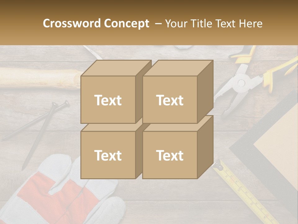 A Wooden Table Topped With Tools And Paper PowerPoint Template