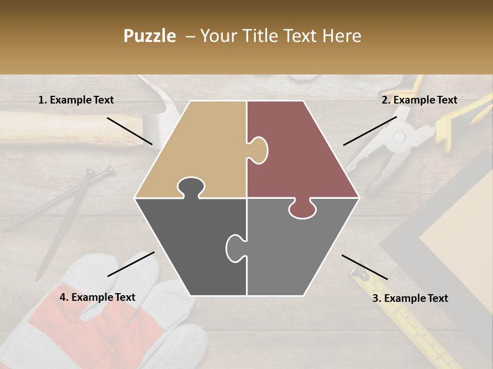 A Wooden Table Topped With Tools And Paper PowerPoint Template