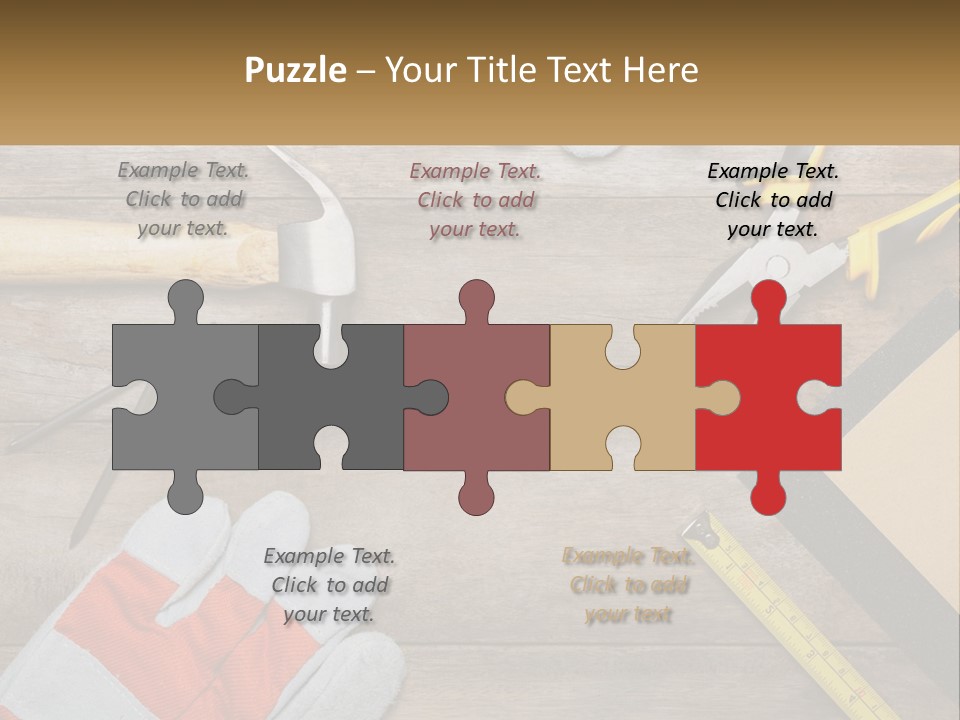 A Wooden Table Topped With Tools And Paper PowerPoint Template